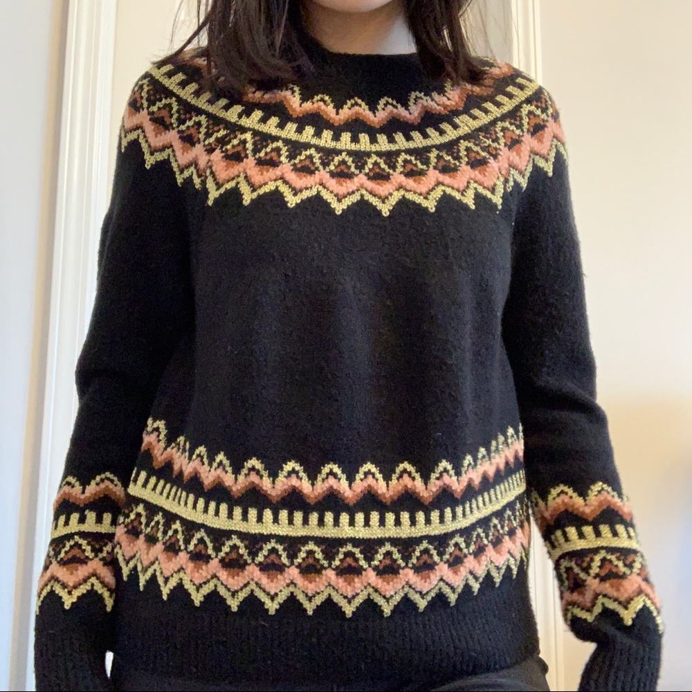 Black Knit Sweater with Geometric Designs